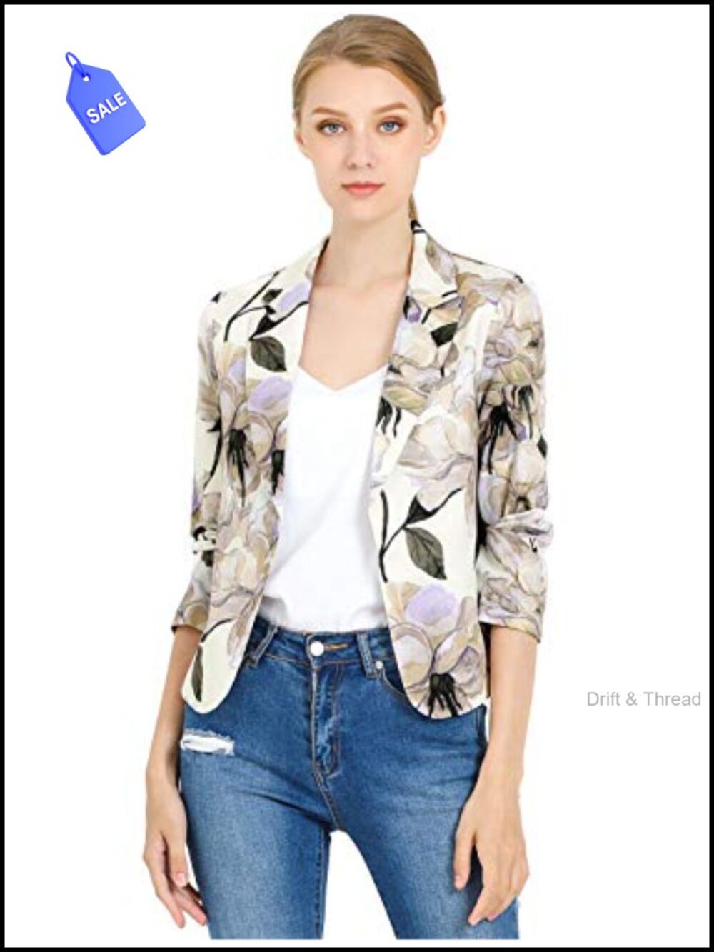 Womens Notched Lapel Open Front Crop Blazer Lightweight Office Business C